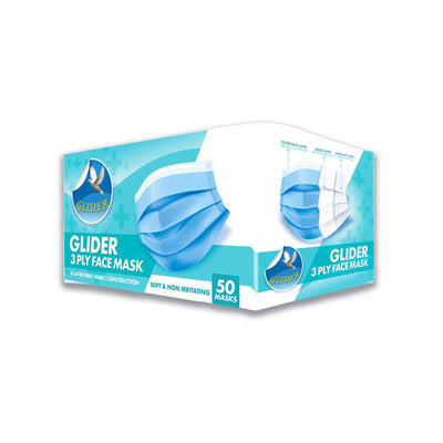 GLIDER Face Mask with Elastic Ear Loop 3 Ply Breathable and Comfortable for Blocking Dust Air Pollution & Protection ( 50 in a Box )