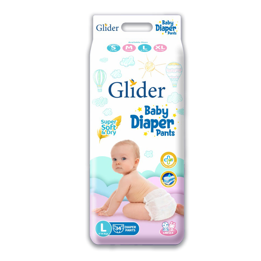 Glider Overnight Extra Absorbency Premium Diapers Pants, Large, 65 Count