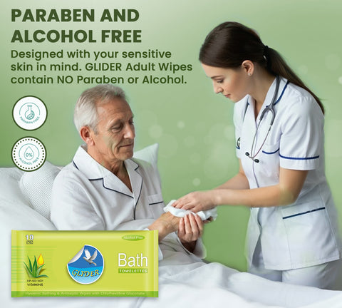 Glider Bed Bath Wipes, Enriched with Aloe Vera