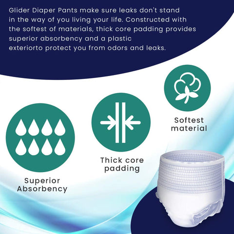 Glider Adult Diaper Pull Ups LARGE-XL - Pant Style (Count 10), (35-47 inch, 90-120 cm)