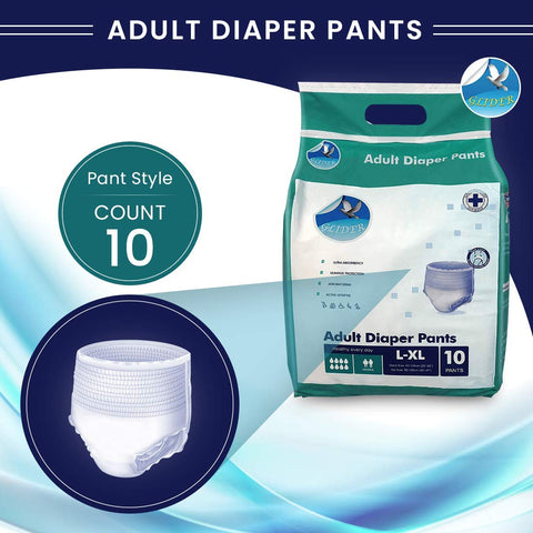 Glider Adult Diaper Pull Ups LARGE-XL - Pant Style (Count 10), (35-47 inch, 90-120 cm)