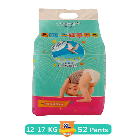 Glider Overnight Extra Absorbency Premium Diapers Pants, XL, 52 Count