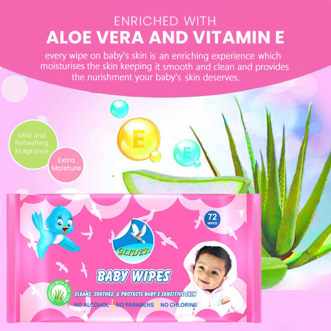 Glider Baby Water Wipes with Aloe-Vera , Vitamin E & Mild Fragrance - 98% Water