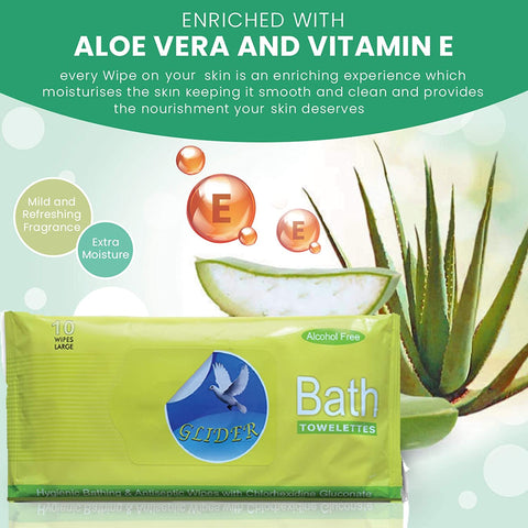 Glider Bed Bath Wipes, Enriched with Aloe Vera