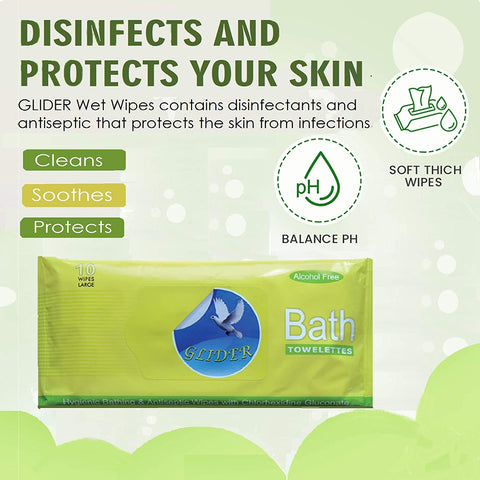 Glider Bed Bath Wipes, Enriched with Aloe Vera