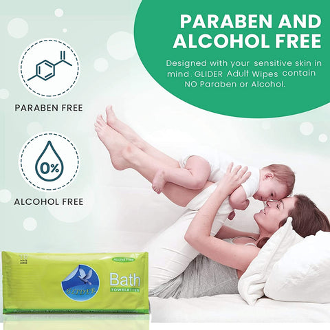 Glider Bed Bath Wipes, Enriched with Aloe Vera