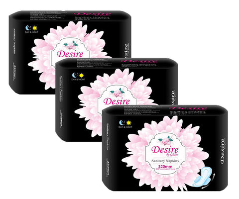 Desire by Glider Extra Long Overnight Protection with Wings Sanitary Pads for Women, XL+ 30 Napkins