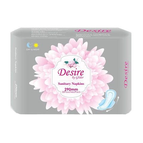 Desire by Glider Ultra Thin , Heavy Absorbency , Unscented Sanitary Pads For Women With Wings, 30 Pads