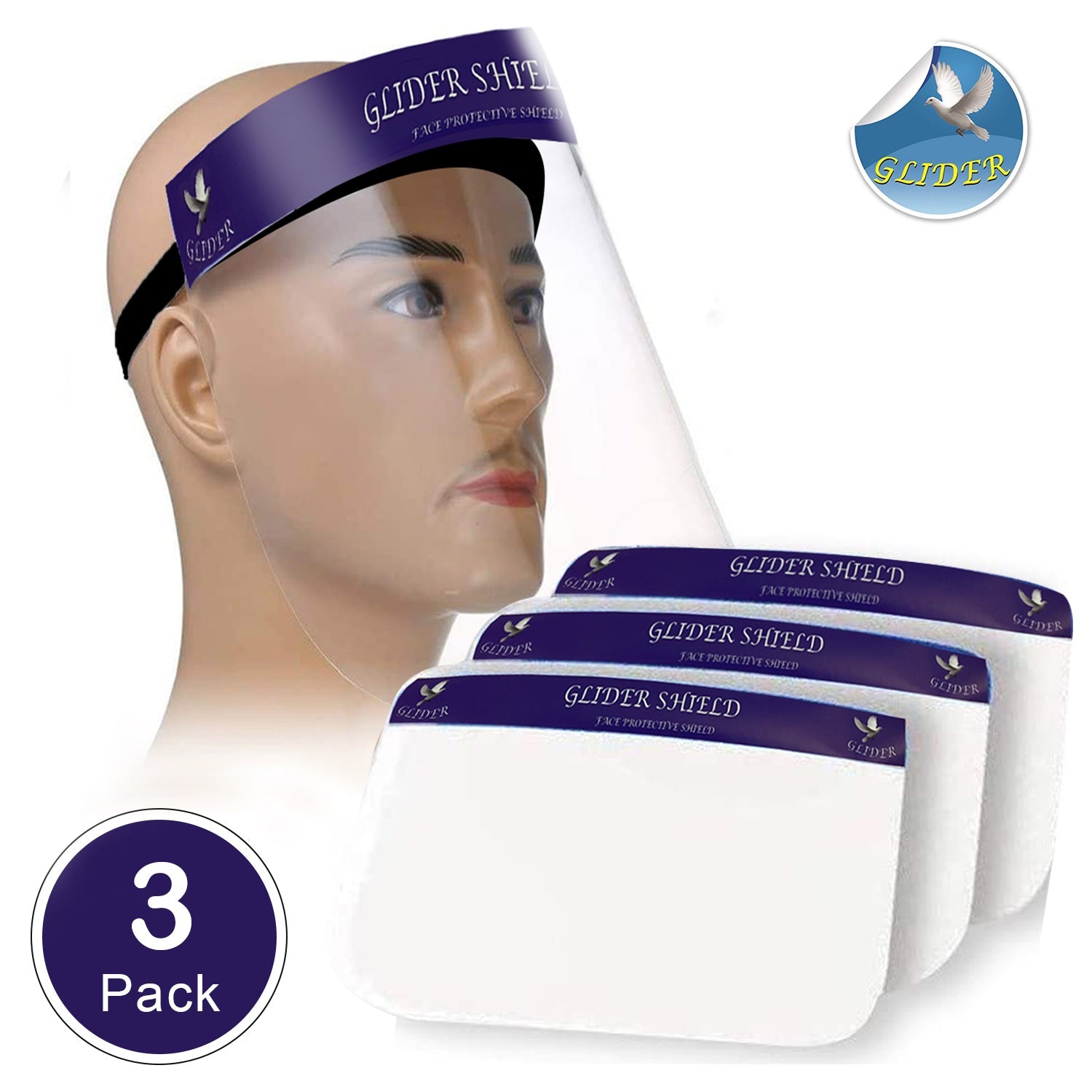 Glider Face Shield - Reusable Full Face Transparent Breathable Visor/Shield to Protect Eyes and Face